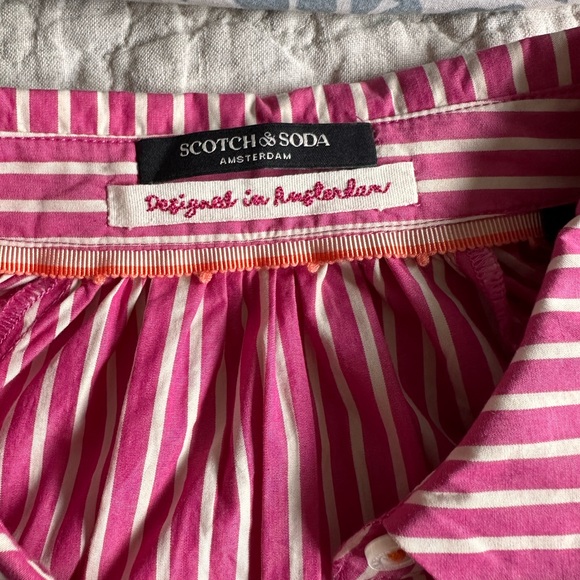 Scotch & Soda size (XS/S) European size 34 fuchsia and white striped shirt dress - Picture 14 of 15